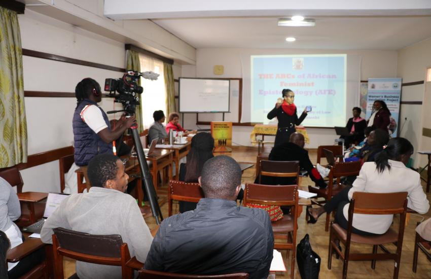 Dr. Nkatha Kabira makes presentation during writer's workshop