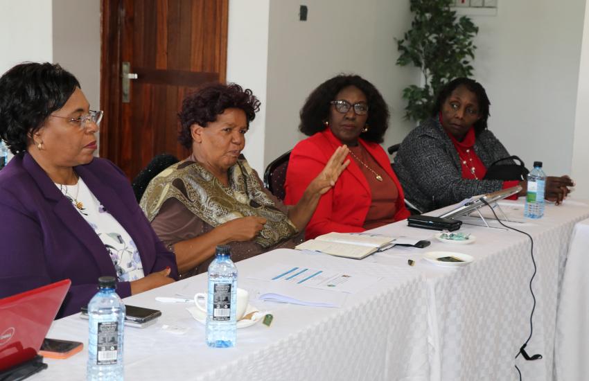 Prof Wanjiku Kabira contributes to session discussions - looking on: Prof Margaret Kobia, Prof. Tabitha Kiriti and Dr. Dorothy Njiraine