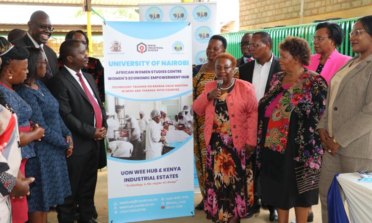 WEE Hub Leader, Prof Wanjiku Kabira and the team launching the Technology Training on Banana Value Addition in Meru County