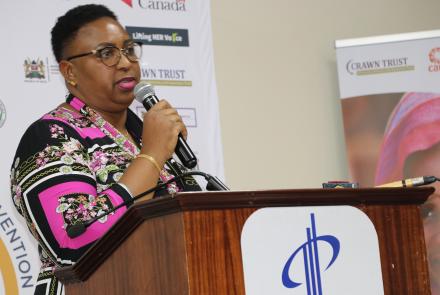 Hon Aisha Jumwa addresses audience during the Annual Women's Rights Convention