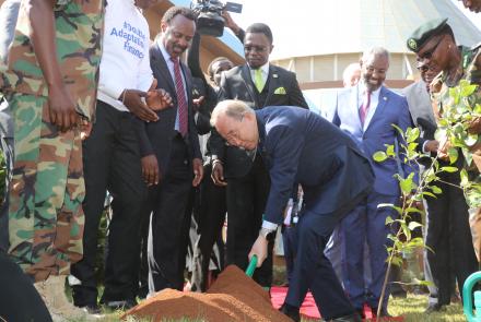 Former UN Secretary-General Ban Ki-Moon plants tree at the Wangari Mathai Institute for Peace and Environmental Studies