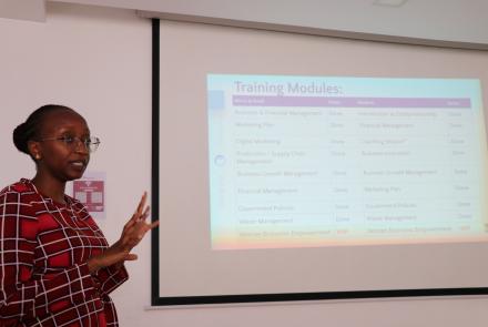 Ms. Catherine Mwangi of Technoserve makes presentation during workshop