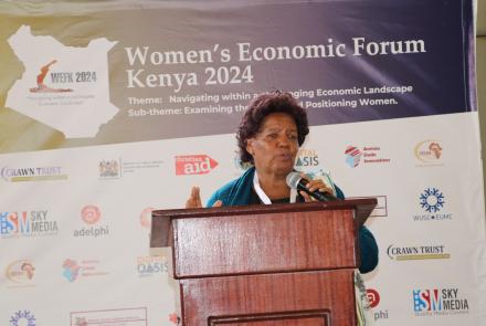Prof Wanjiku Kabira delivers speech during WEF  Kenya 2024